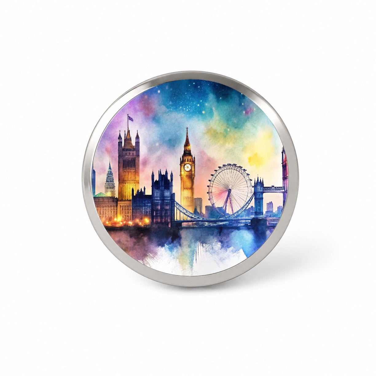 London Skyline At Night Scene Watercolor Novelty Hat Backpack Lapel Pin