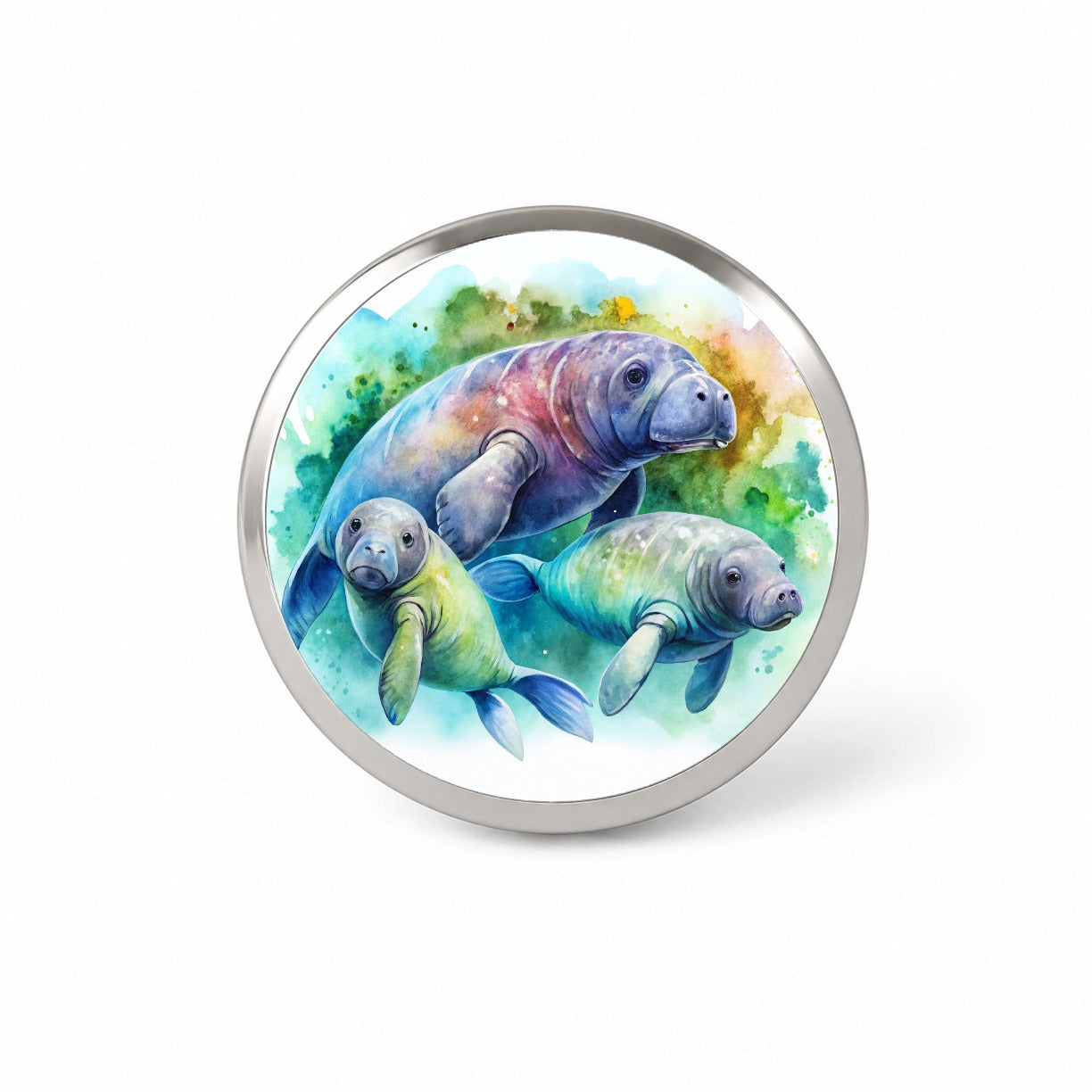 Manatees Family Watercolor Novelty Hat Backpack Lapel Pin
