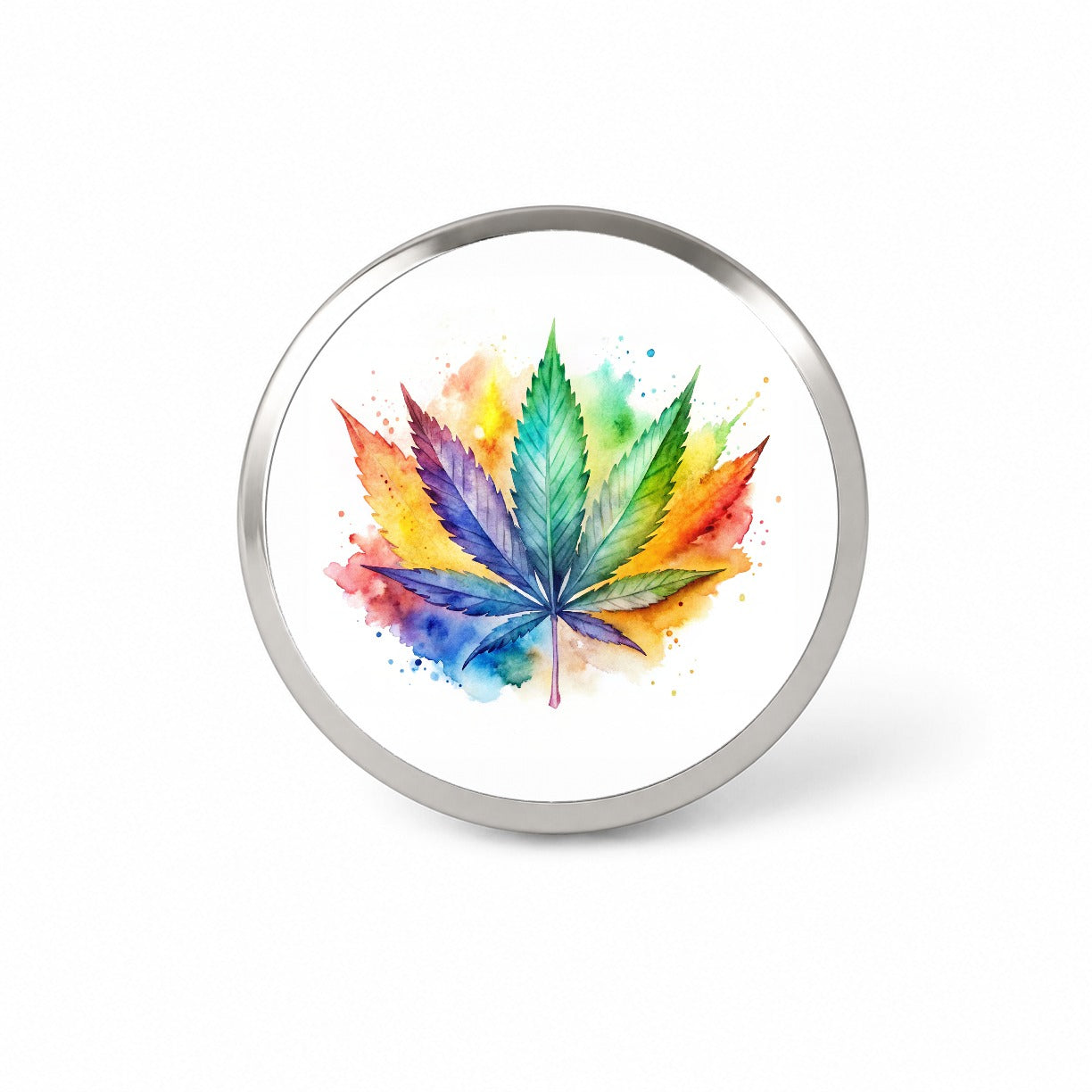 Marijuana Leaf Rainbow Watercolor Novelty Hat Backpack Lapel Pin
