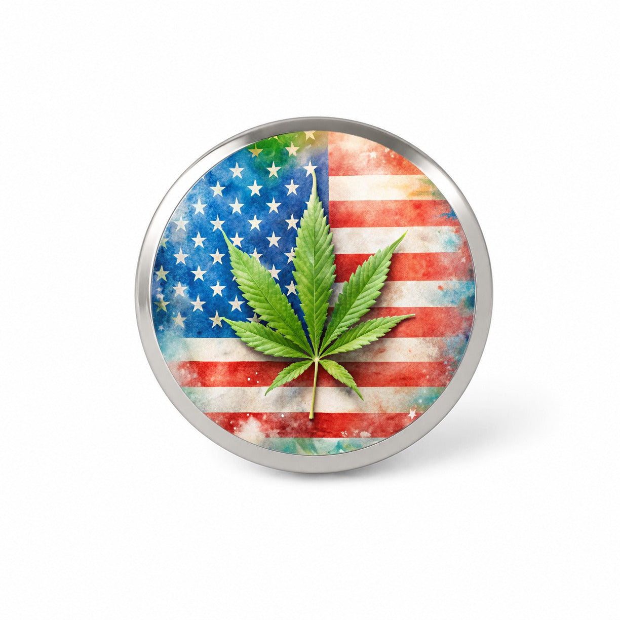Patriotic Marijuana Leaf on American Flag Background Novelty Hat Backpack Lapel Pin