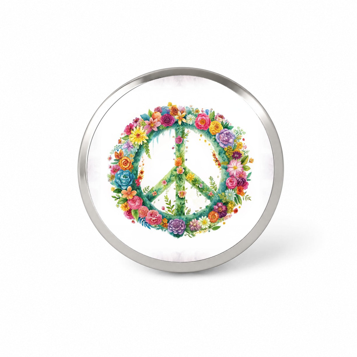 Peace Symbol Floral Watercolor Novelty Hat Backpack Lapel Pin