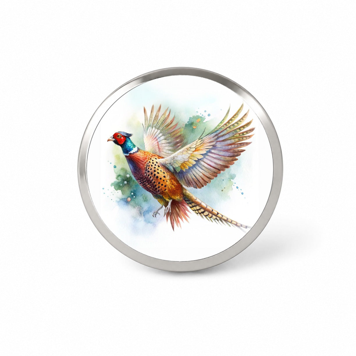 Pheasant In Flight Watercolor Novelty Hat Backpack Lapel Pin
