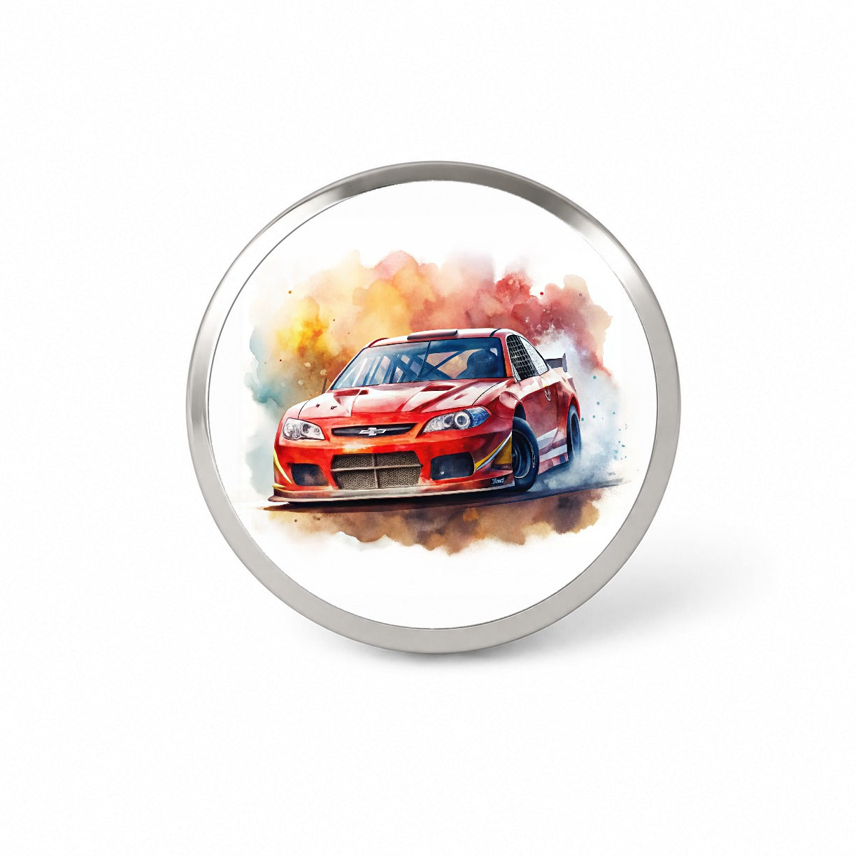 Red Stock Racing Car Watercolor Novelty Hat Backpack Lapel Pin