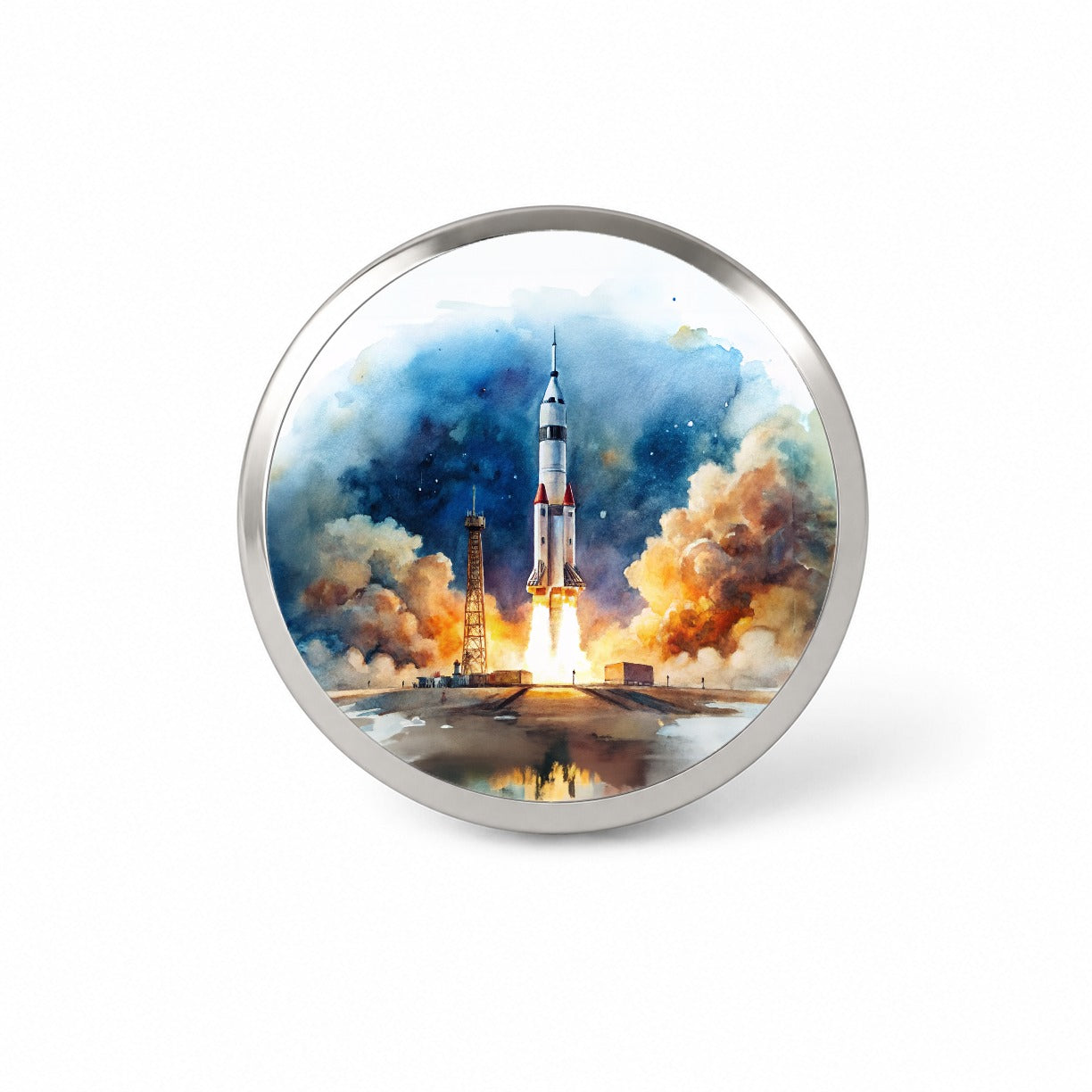 Rocket Spaceship Launch Sci-fi Watercolor Novelty Hat Backpack Lapel Pin