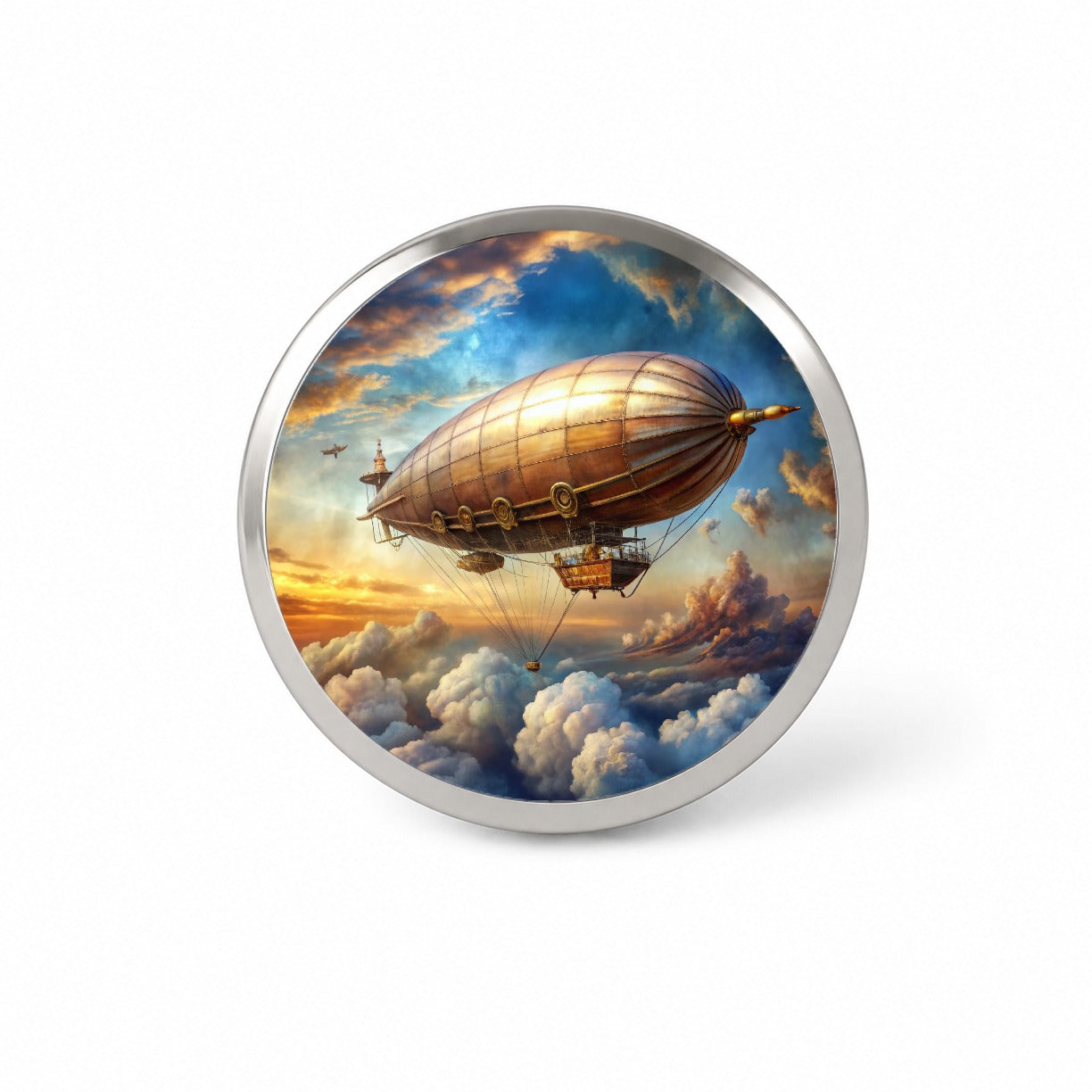 Steampunk Airship Dirigible Flying in Cloudy Sky Fantasy Sci-fi Novelty Hat Backpack Lapel Pin