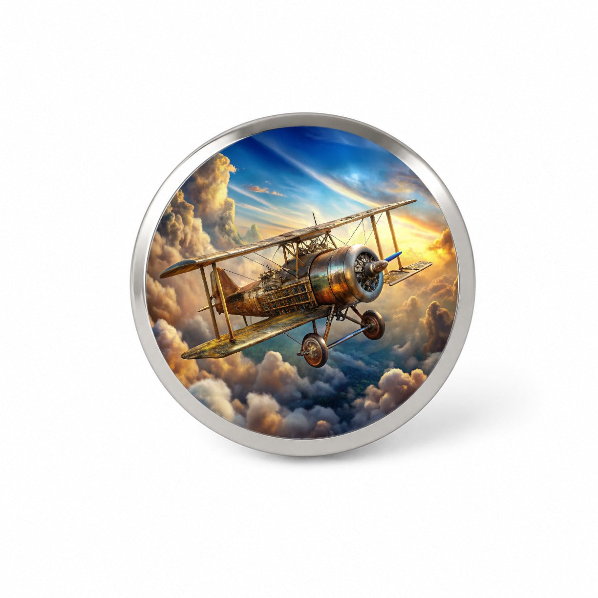 Steampunk Plane Airship in Cloudy Sky Fantasy Sci-fi Novelty Hat Backpack Lapel Pin
