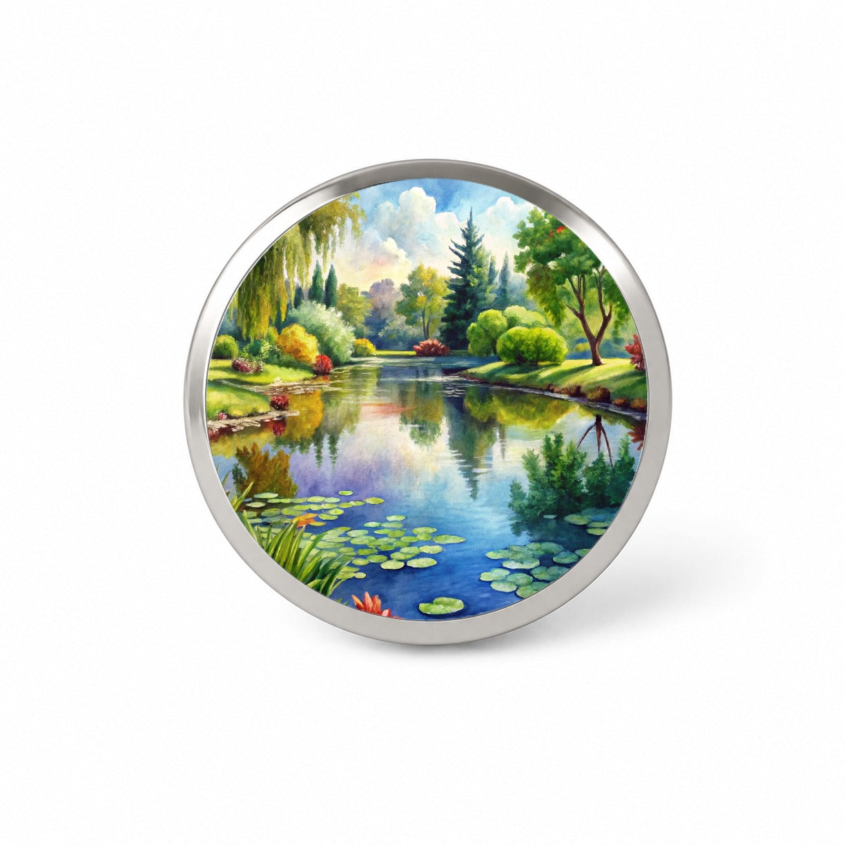 Tranquil Pond Scene Watercolor Novelty Hat Backpack Lapel Pin