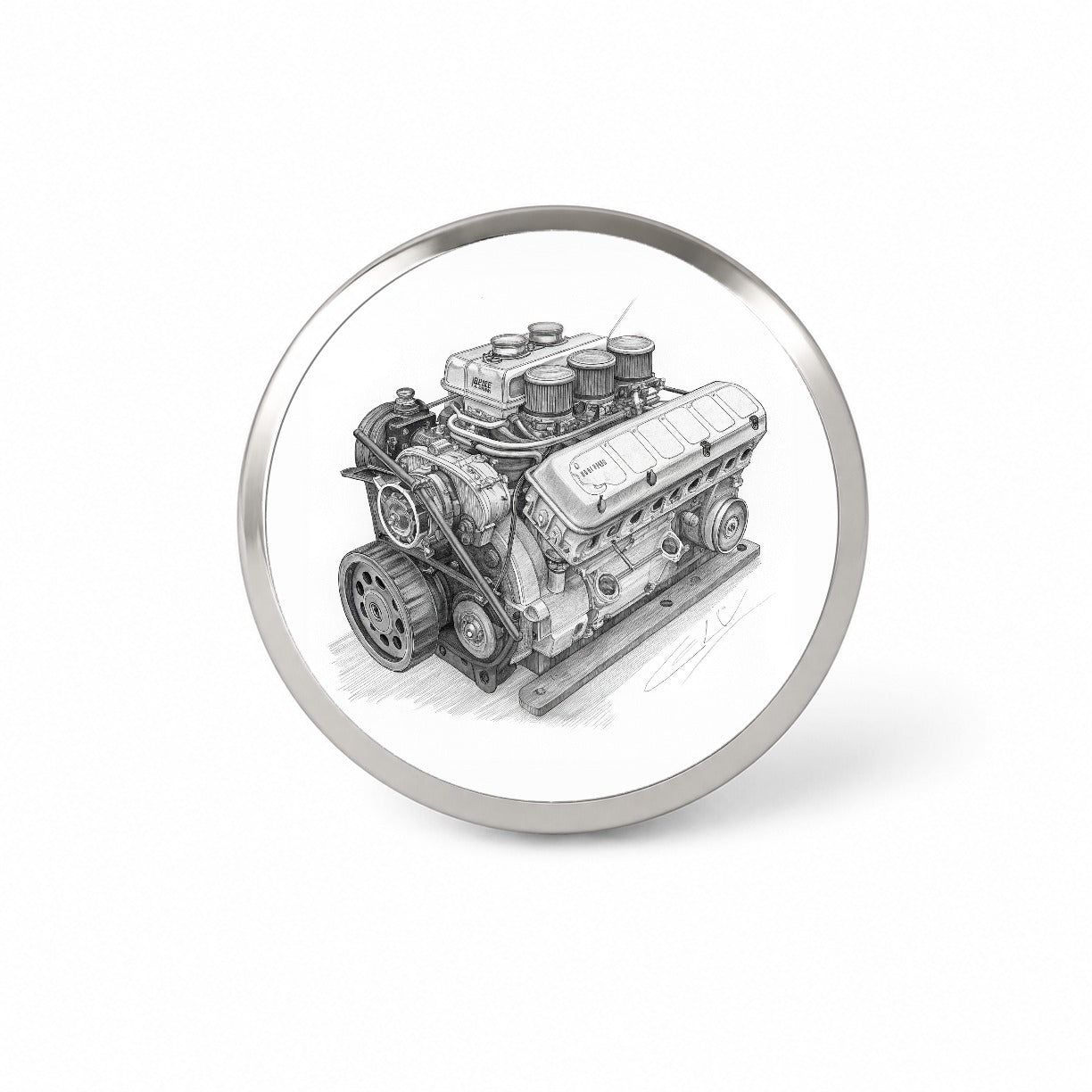V8 Car Engine Sketch Novelty Hat Backpack Lapel Pin