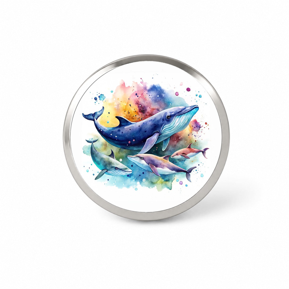 Whales Family Colorful Watercolor Novelty Hat Backpack Lapel Pin