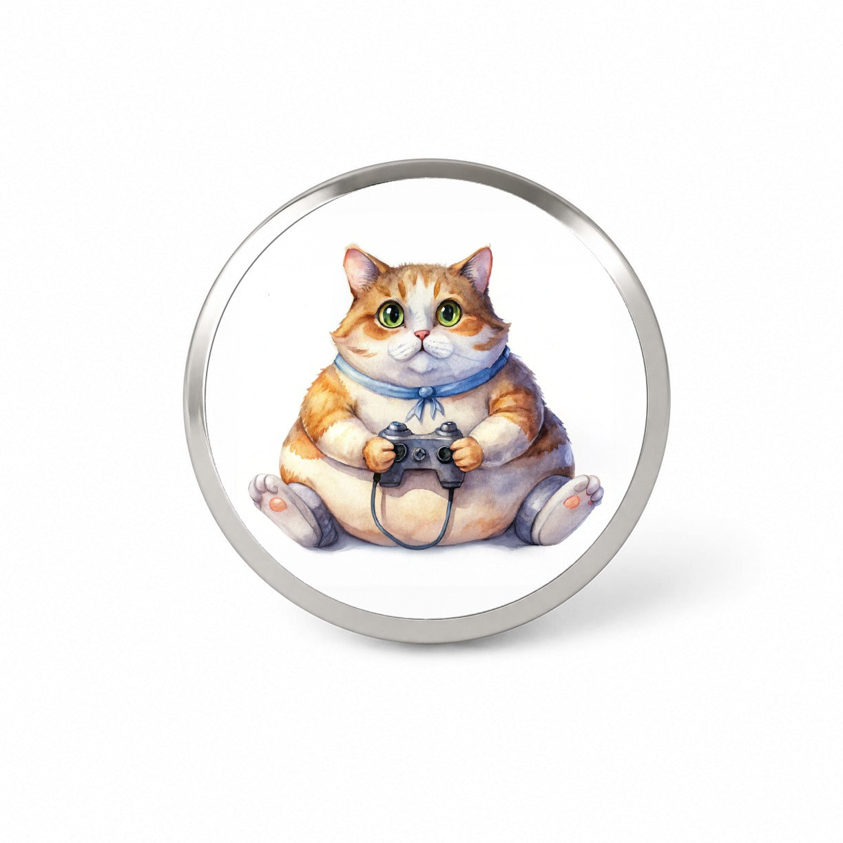 Fat Gamer Kitty Novelty Hat Backpack Lapel Pin