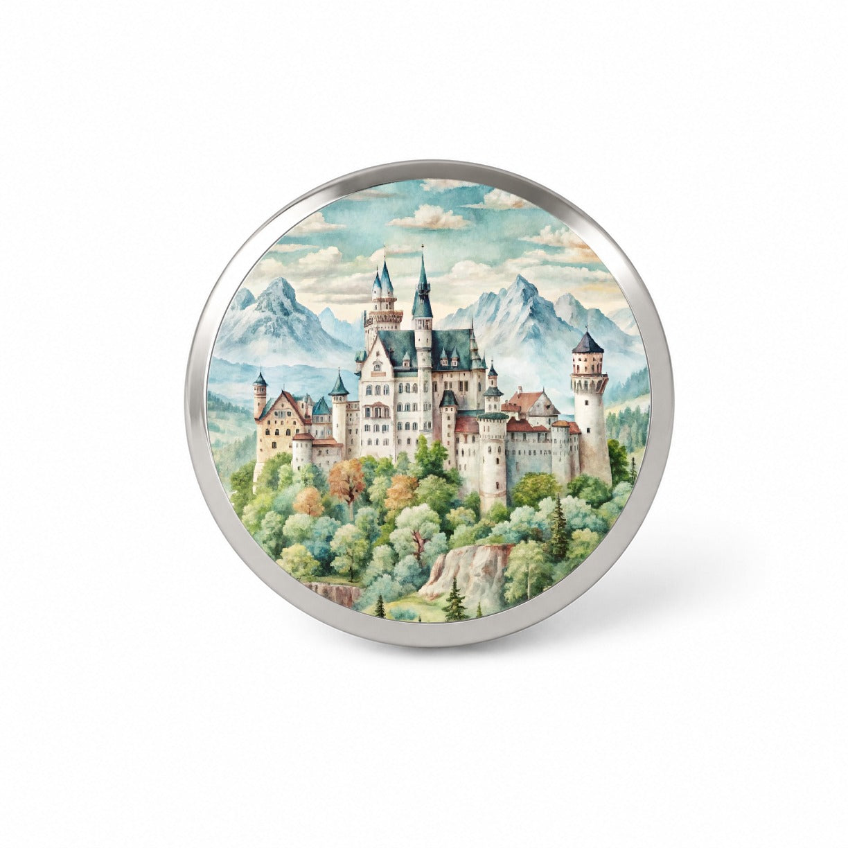 German Castle Watercolor Neuschwanstein Novelty Hat Backpack Lapel Pin