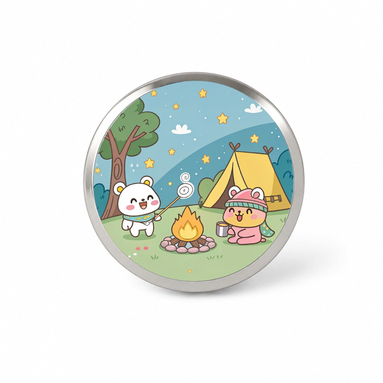 Kawaii Camping Campfire Tent Novelty Hat Backpack Lapel Pin