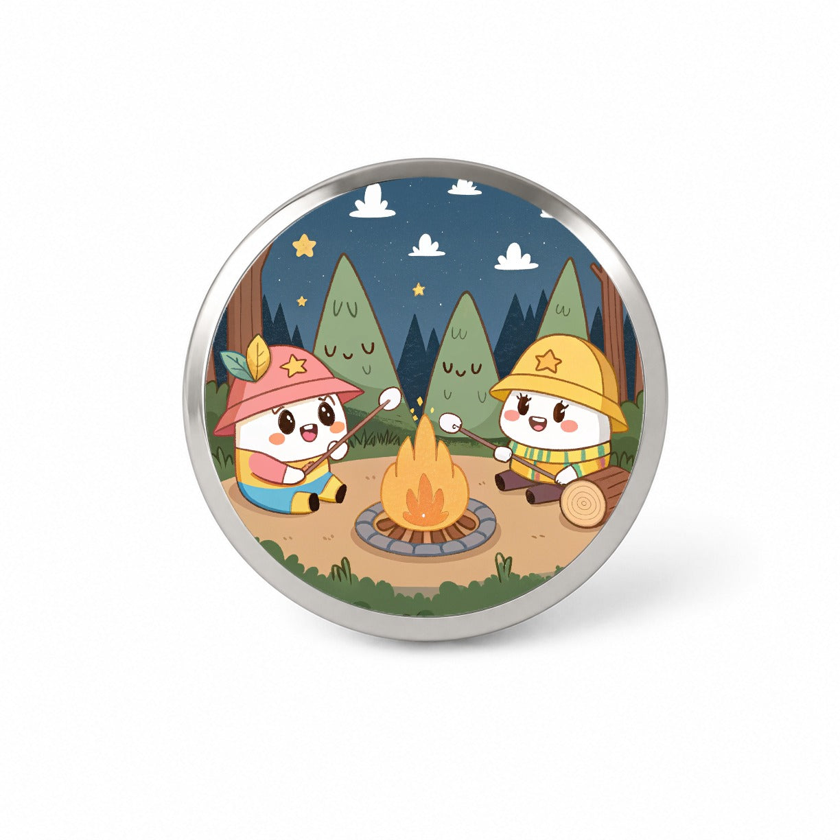 Kawaii Camping Roasting Marshmallows Novelty Hat Backpack Lapel Pin