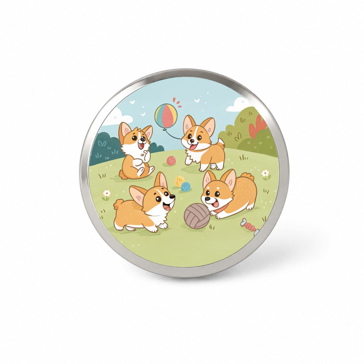 Kawaii Corgis Dogs Playing Novelty Hat Backpack Lapel Pin