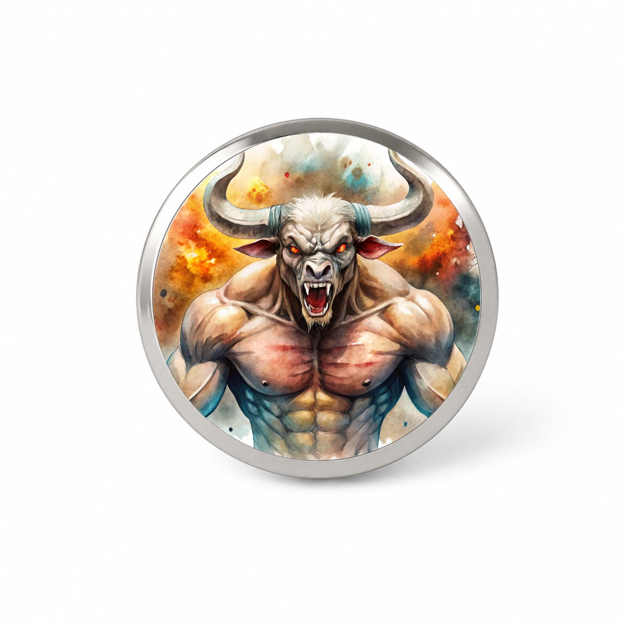 Angry Fantasy Minotaur Watercolor Novelty Hat Backpack Lapel Pin