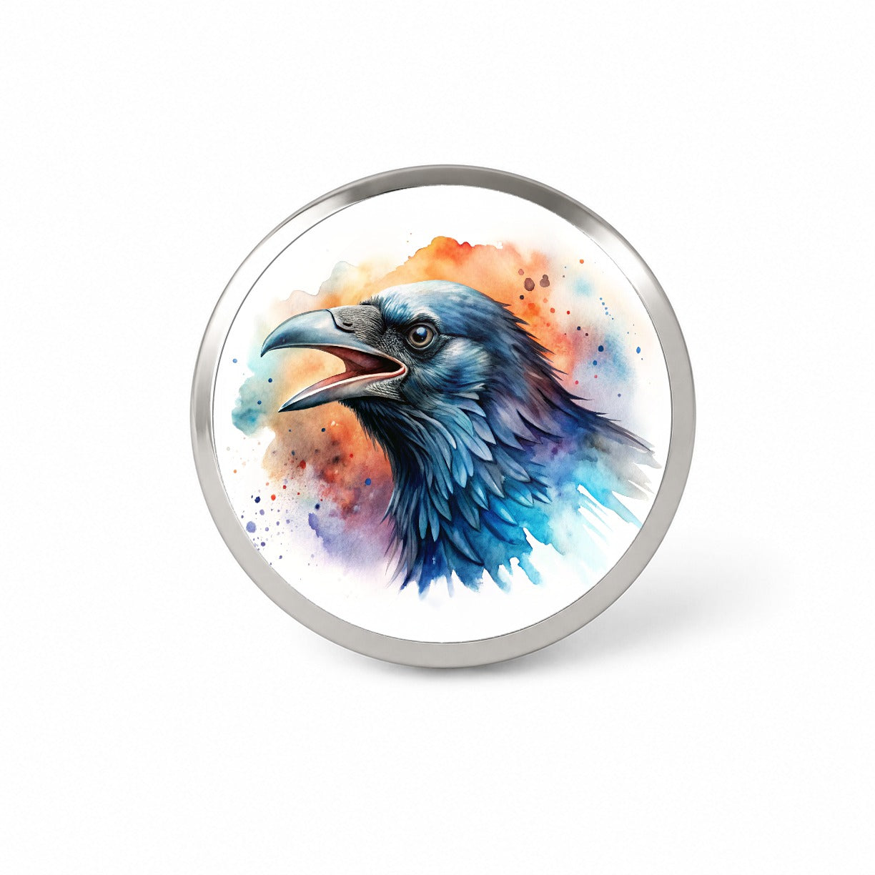 Angry Raven Watercolor Novelty Hat Backpack Lapel Pin