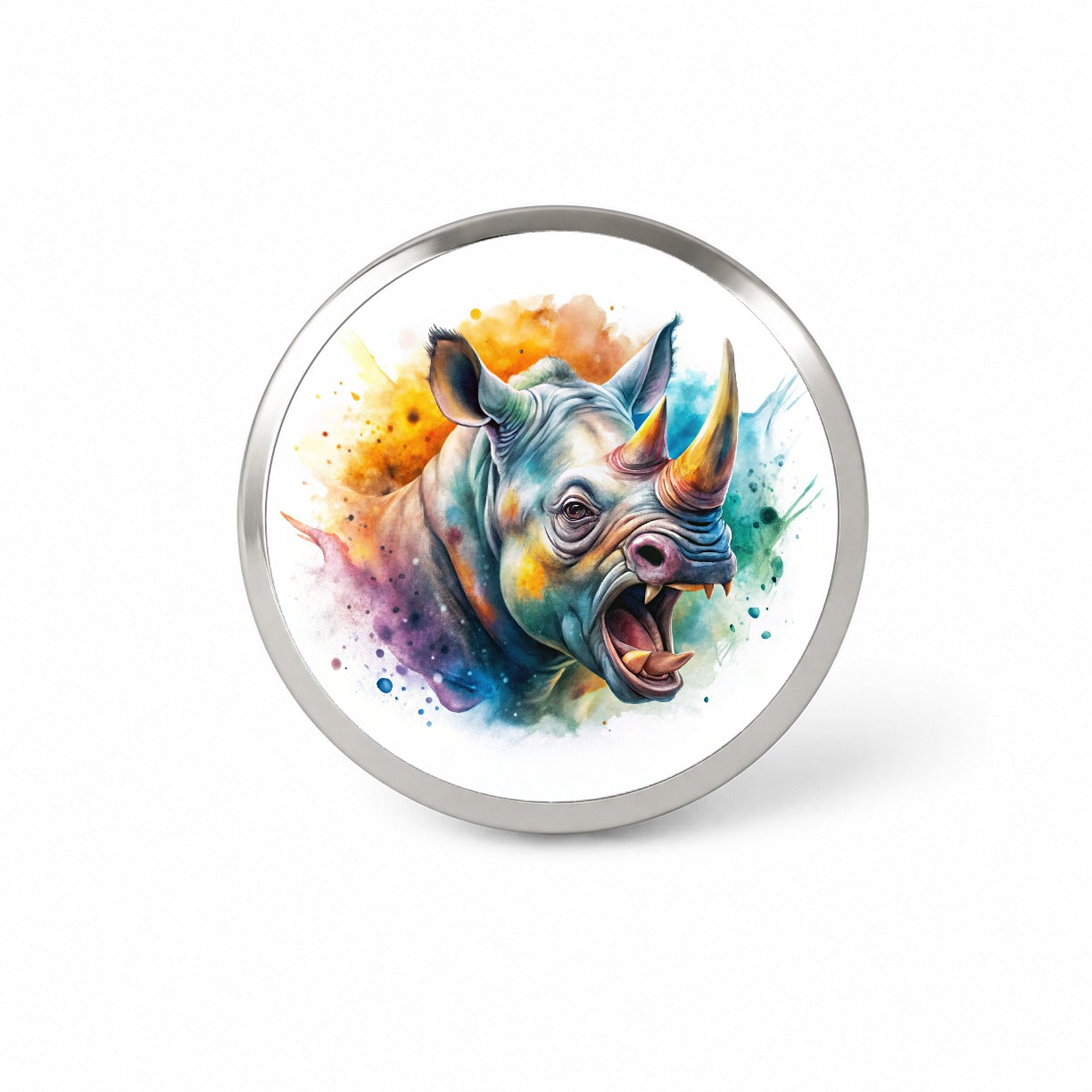 Angry Rhino Rhinoceros Watercolor Novelty Hat Backpack Lapel Pin
