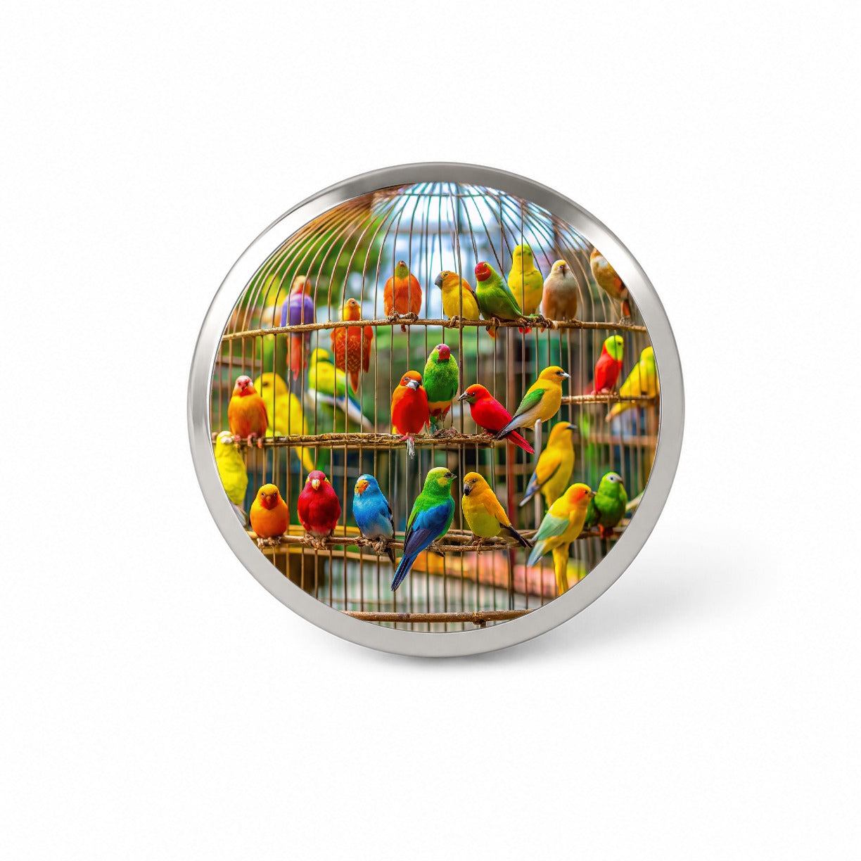 Bird Cage with Canaries Novelty Hat Backpack Lapel Pin