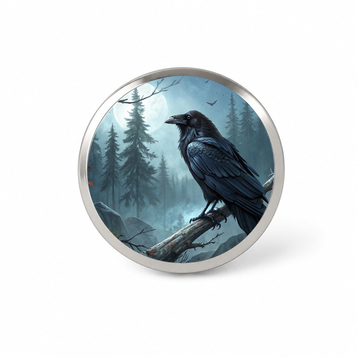 Black Raven at Night Under a Full Moon Novelty Hat Backpack Lapel Pin