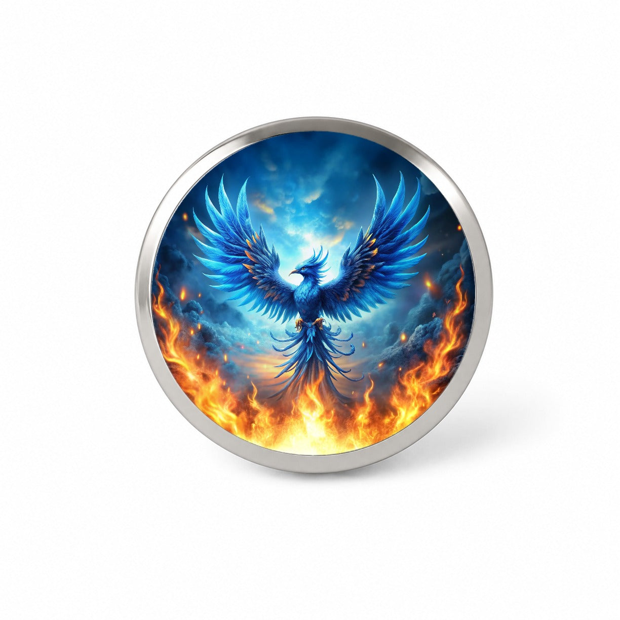 Blue Flaming Phoenix Rising From Ashes Fantasy Bird Novelty Hat Backpack Lapel Pin