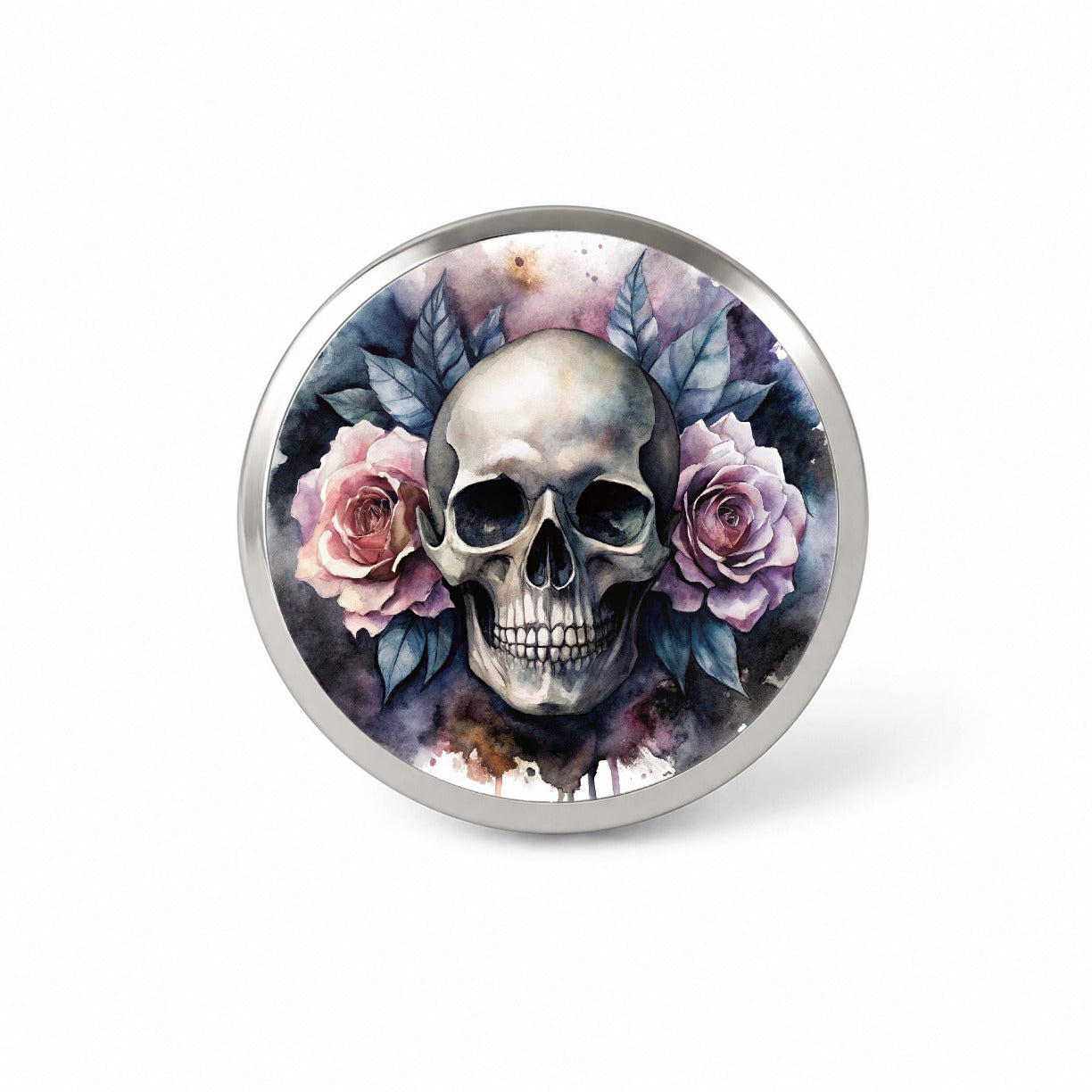 Death Skull Roses Black Watercolor Novelty Hat Backpack Lapel Pin