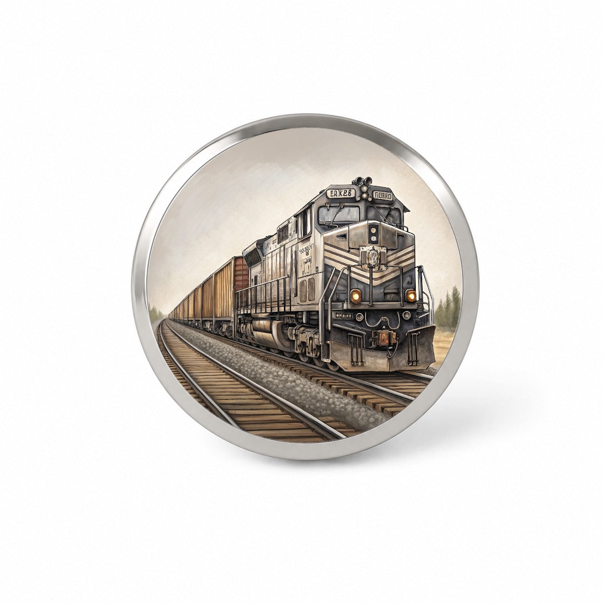 Diesel Locomotive Pulling A Long Line Of Freight Cars Novelty Hat Backpack Lapel Pin
