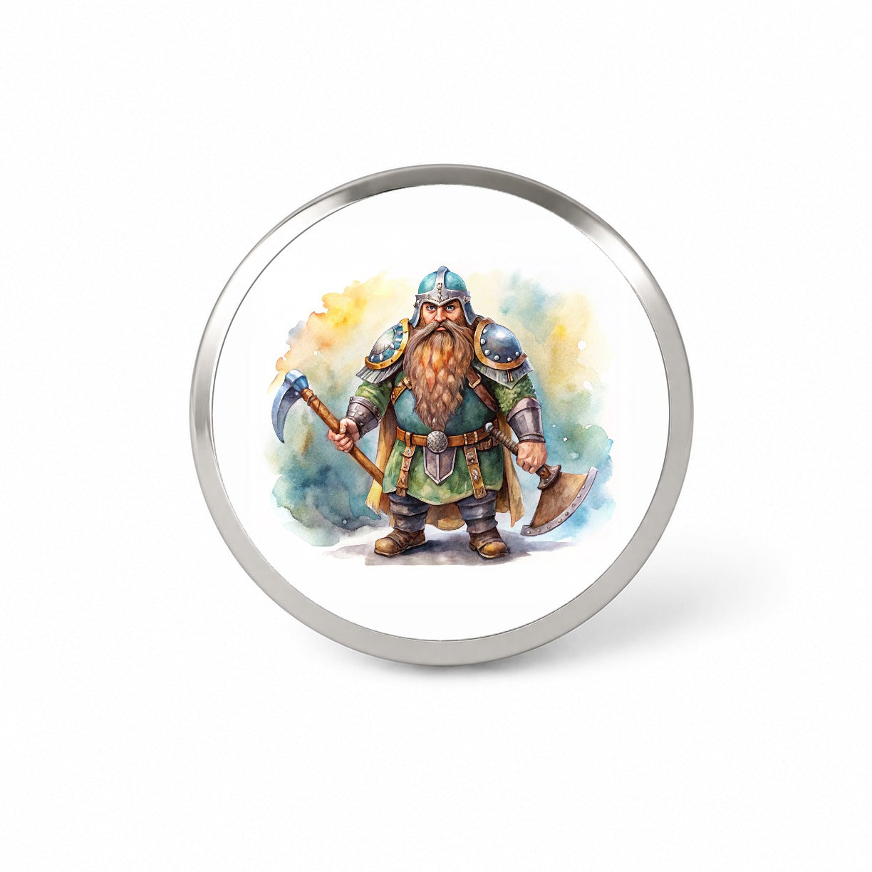 Fantasy Dwarf Fighter Warrior Tank Watercolor Novelty Hat Backpack Lapel Pin