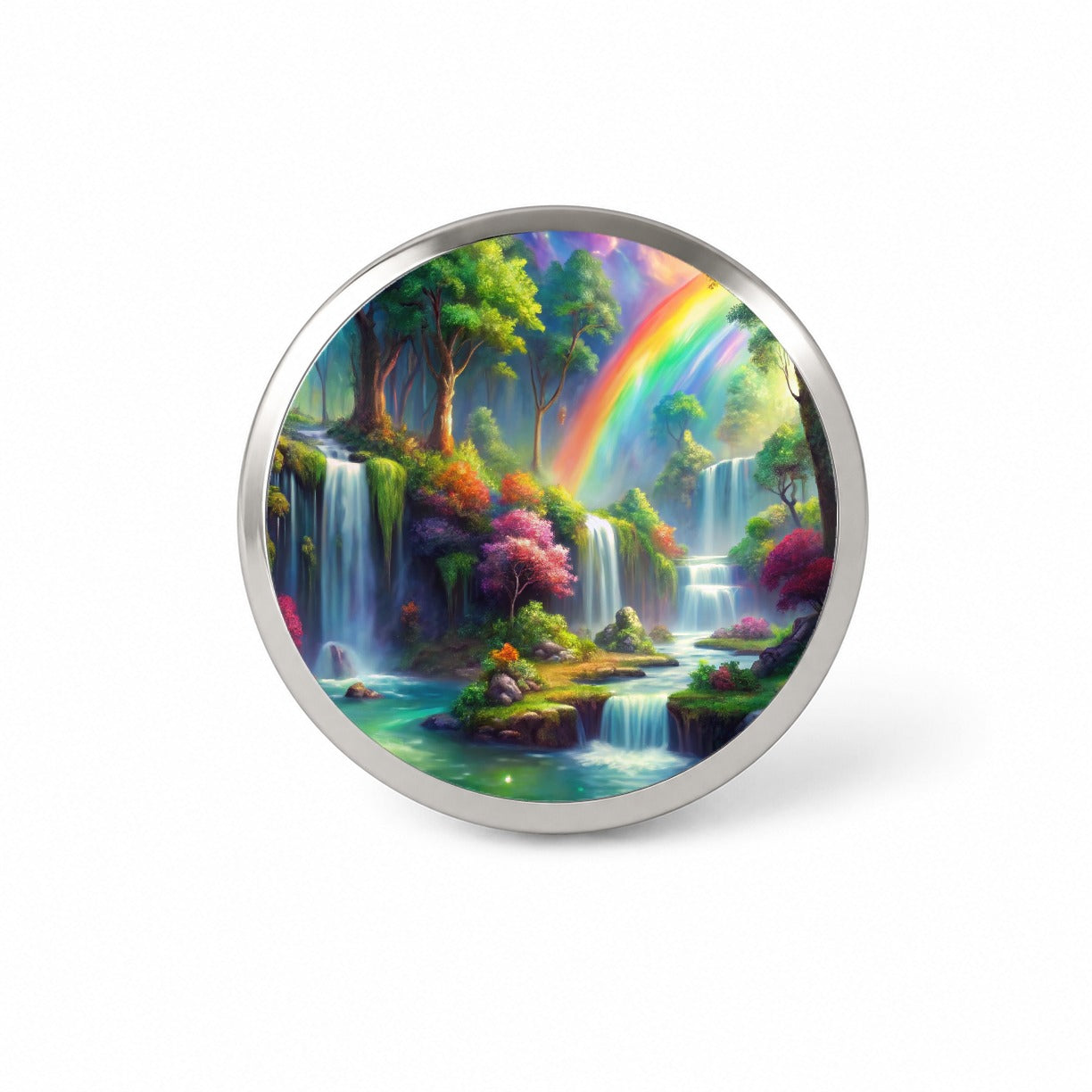 Fantasy Forest Rainbow Waterfalls Watercolor Novelty Hat Backpack Lapel Pin