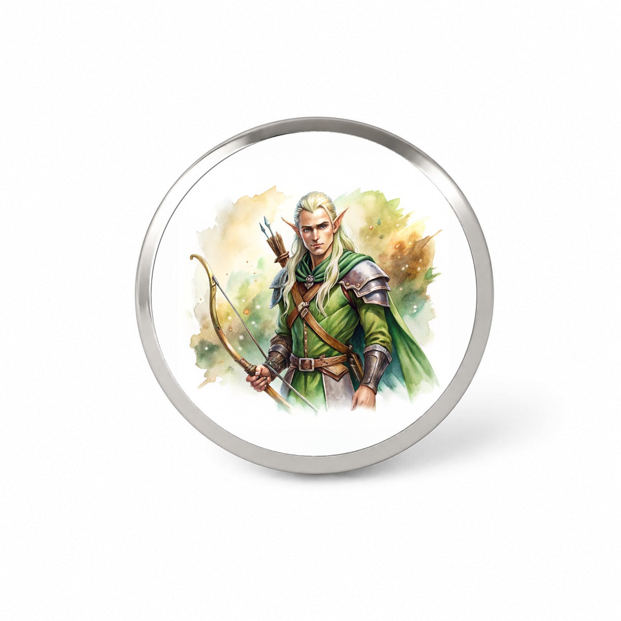 Fantasy Male Elven Ranger Archer Warrior Watercolor Novelty Hat Backpack Lapel Pin