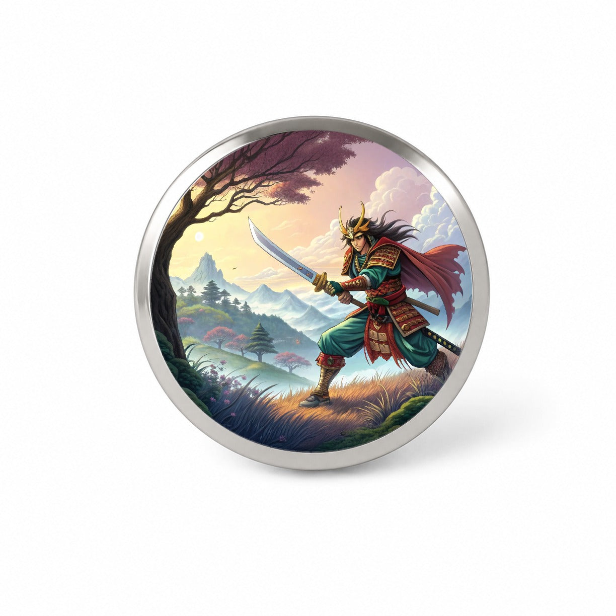 Fantasy Warrior with Sword Classic Japanese Anime Style Novelty Hat Backpack Lapel Pin