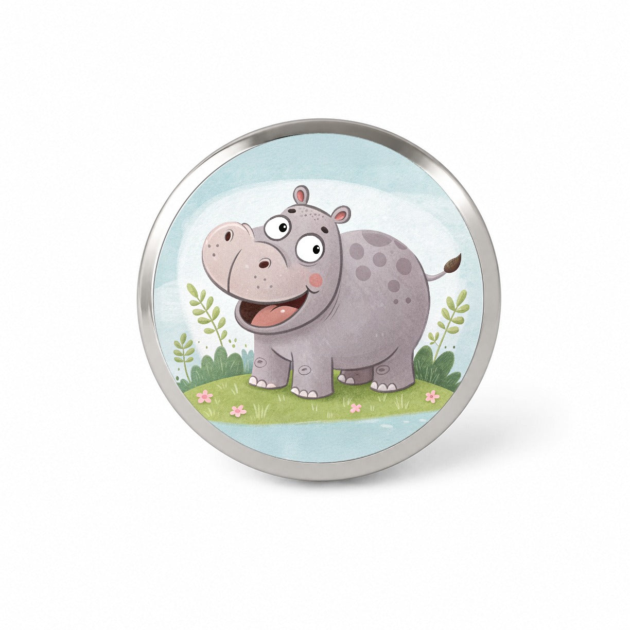 Hippo Children's Illustration Style Novelty Hat Backpack Lapel Pin