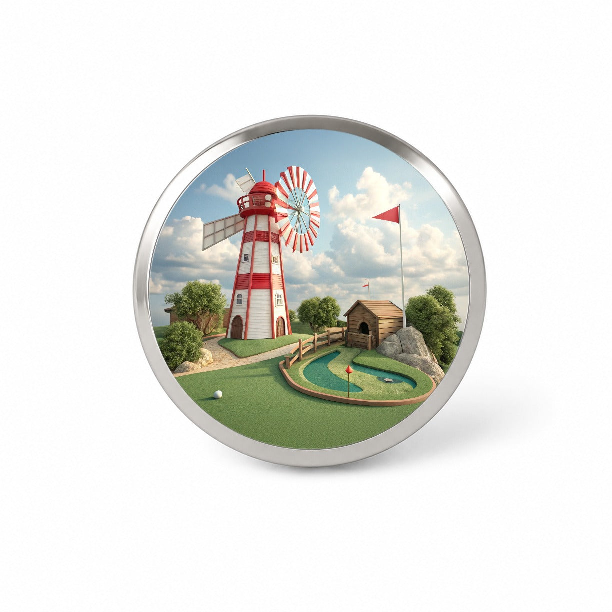 Miniature Golf Course Windmill Novelty Hat Backpack Lapel Pin