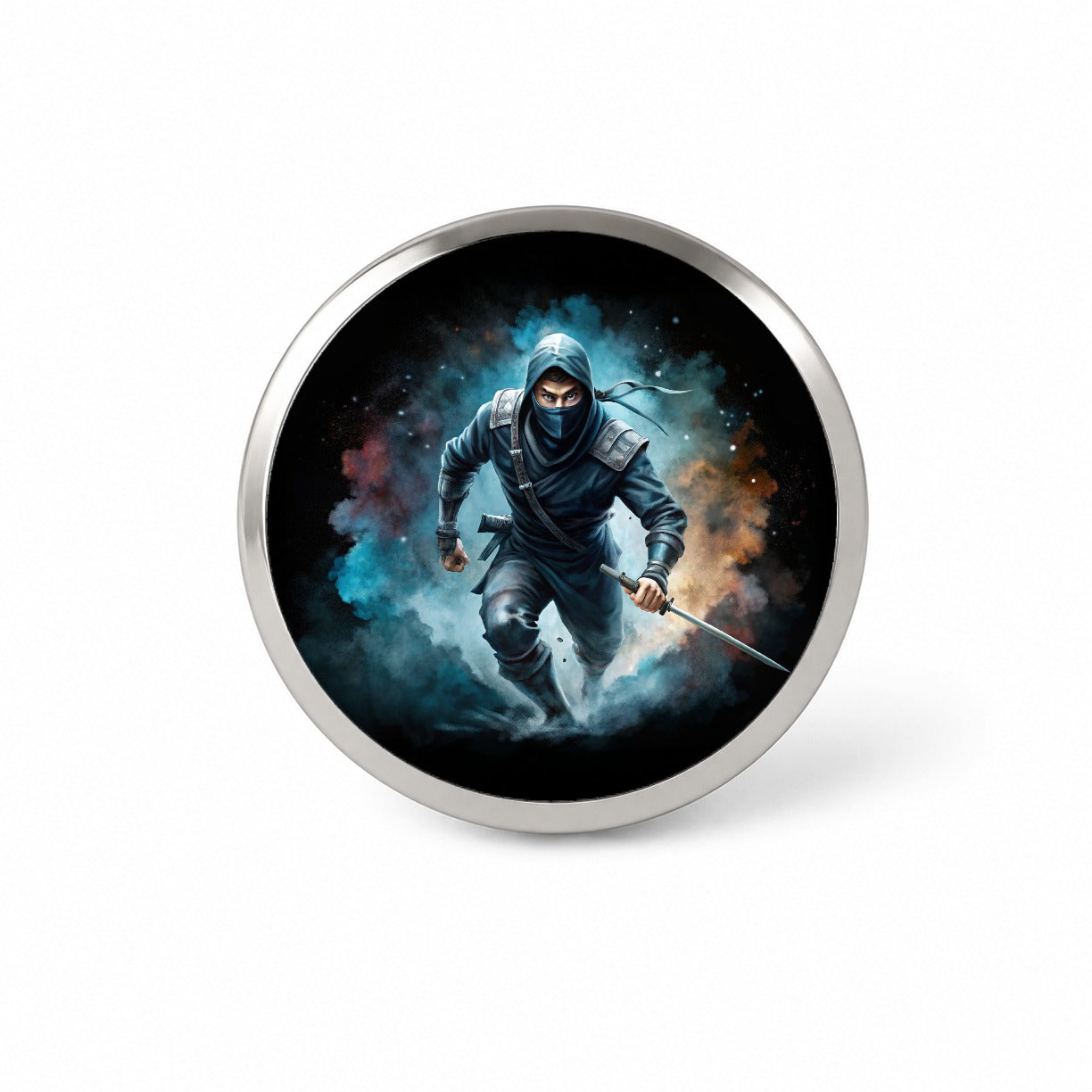 Ninja with Katana Running Black Watercolor Novelty Hat Backpack Lapel Pin