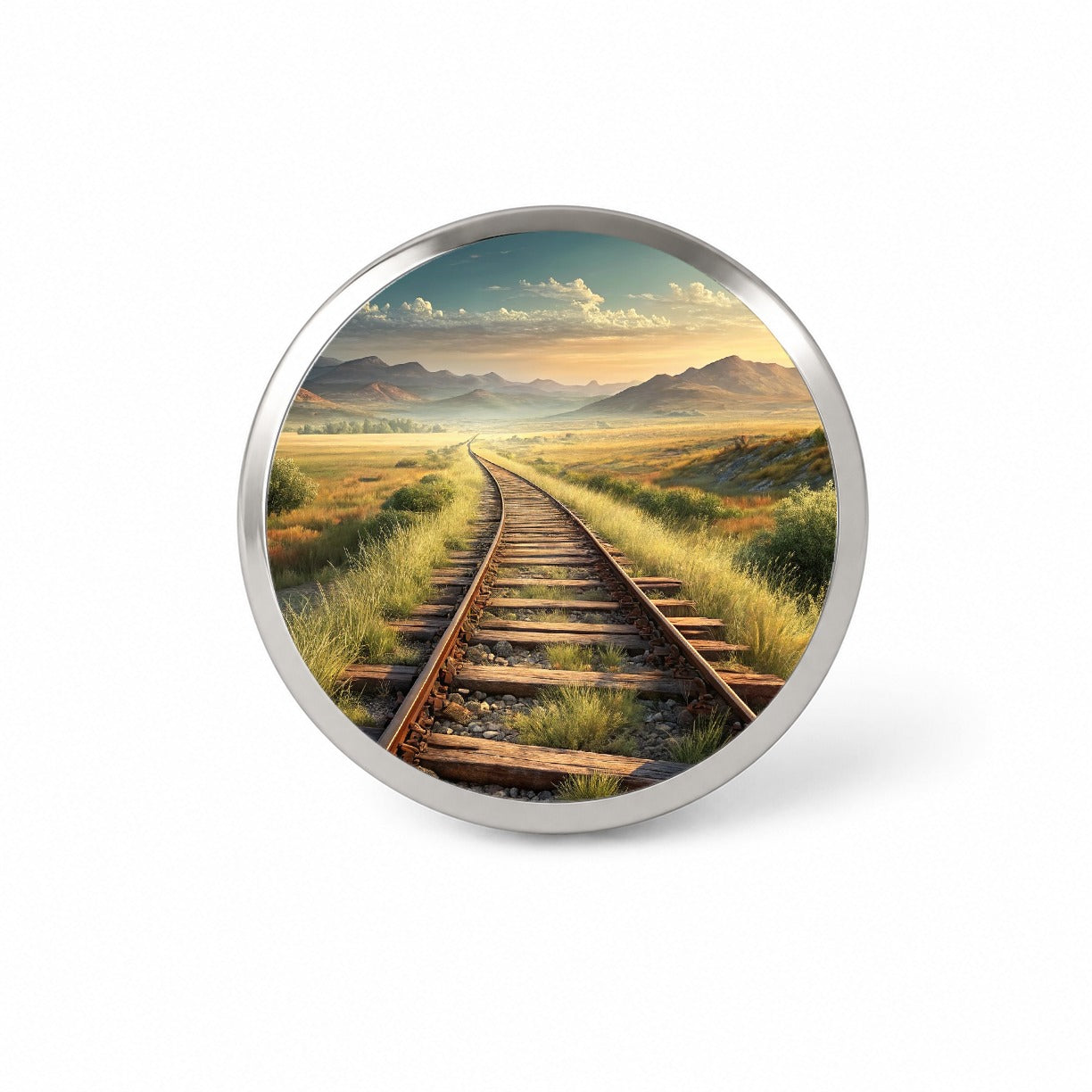 Old Train Tracks Vanishing Into The Distance Novelty Hat Backpack Lapel Pin
