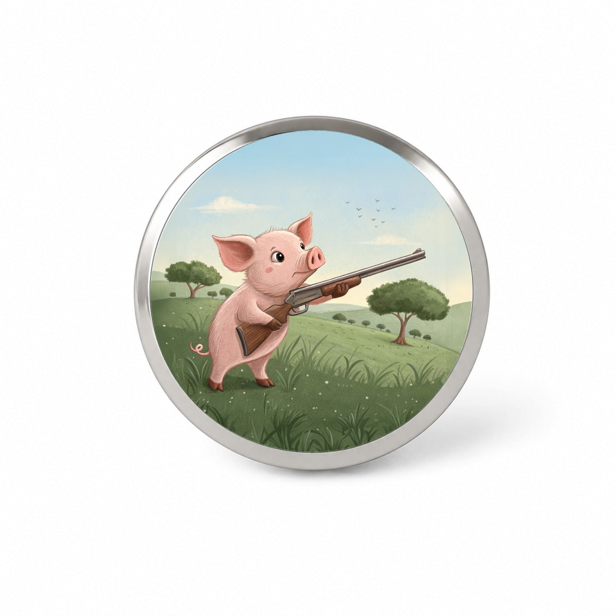 Pink Pig With A Shotgun Novelty Hat Backpack Lapel Pin