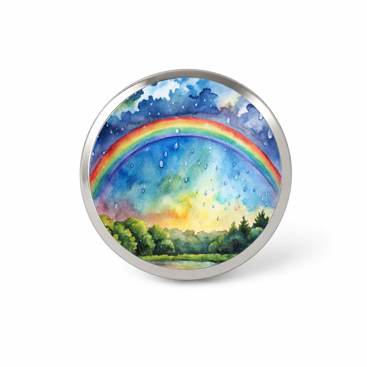 Rainbow After Rain Storm Watercolor Novelty Hat Backpack Lapel Pin