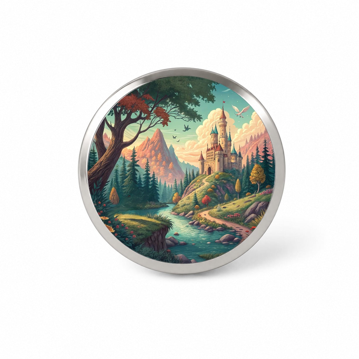 Retro Fantasy Art Castle Kingdom Scene Novelty Hat Backpack Lapel Pin