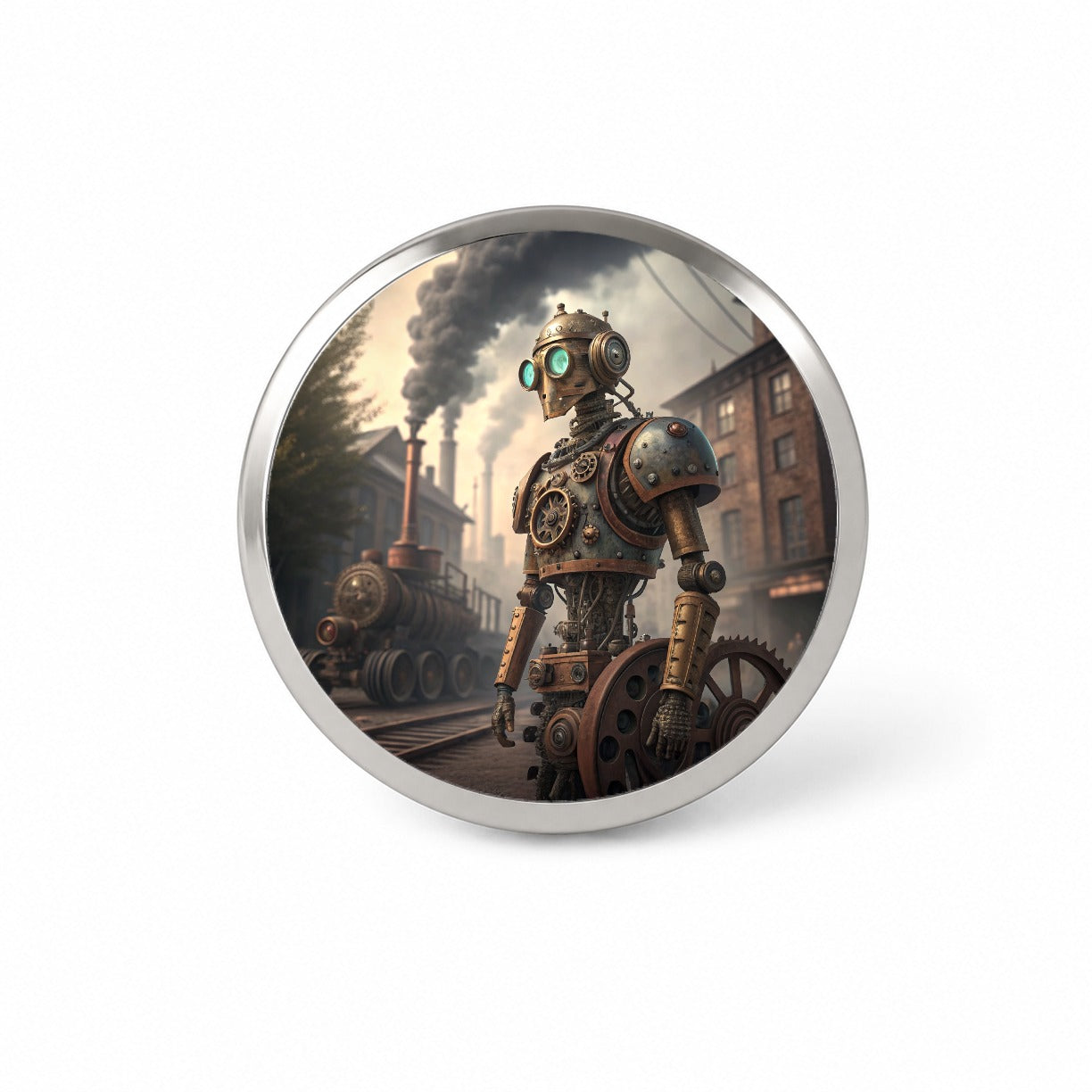 Retro Steampunk Factory Robot Android Novelty Hat Backpack Lapel Pin