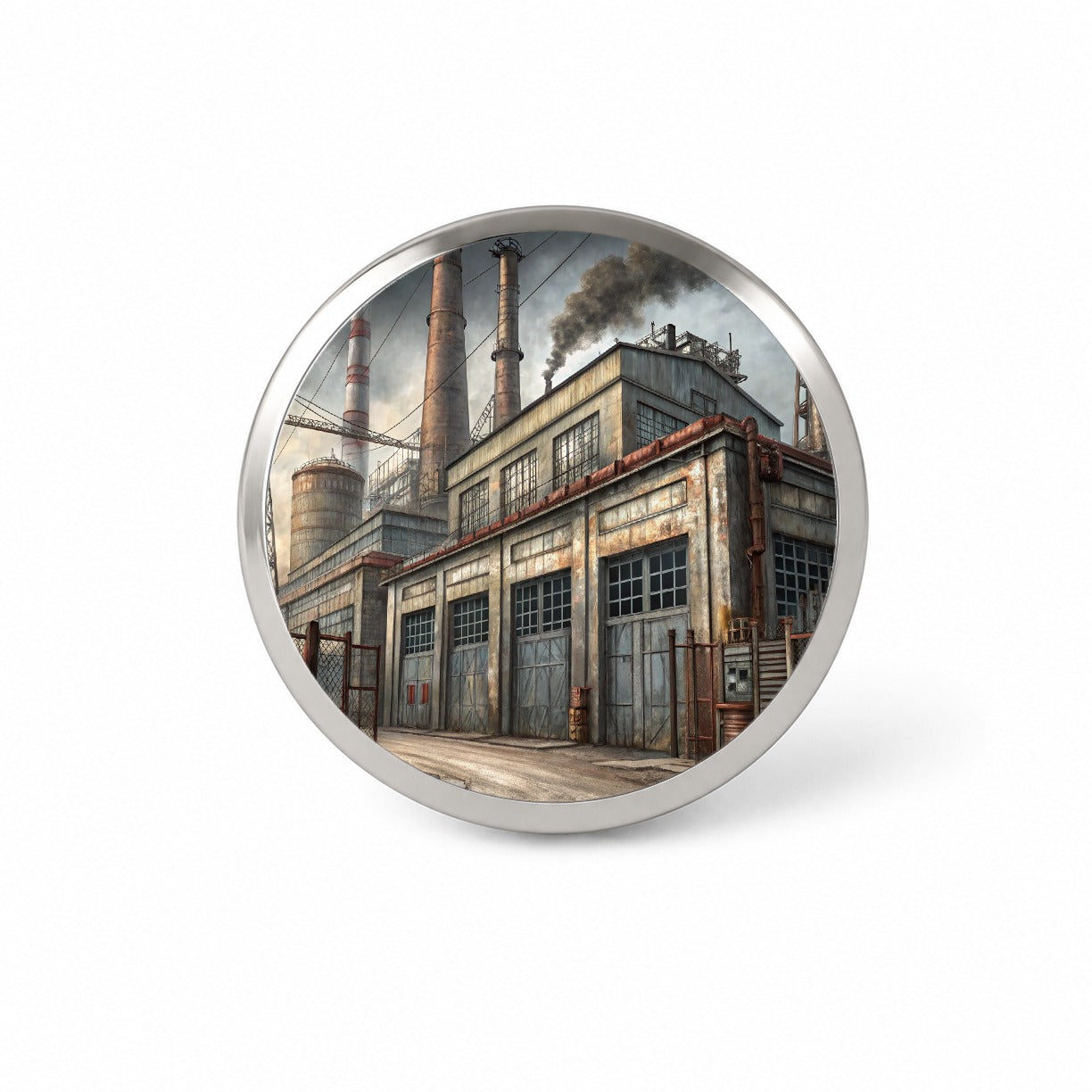 Rundown Old Industrial Factory Novelty Hat Backpack Lapel Pin