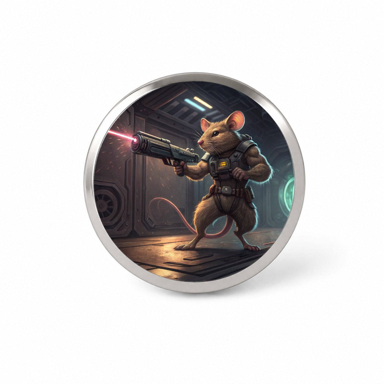 Sci-fi Action Hero Mouse With Laser Gun Novelty Hat Backpack Lapel Pin