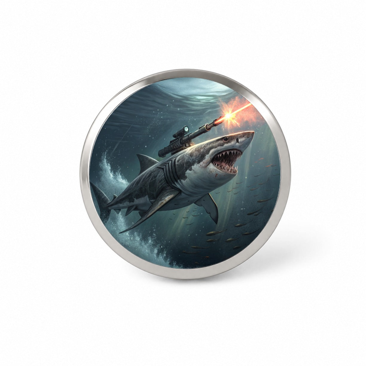 Shark With Laser Gun Mounted On Its Back Novelty Hat Backpack Lapel Pin