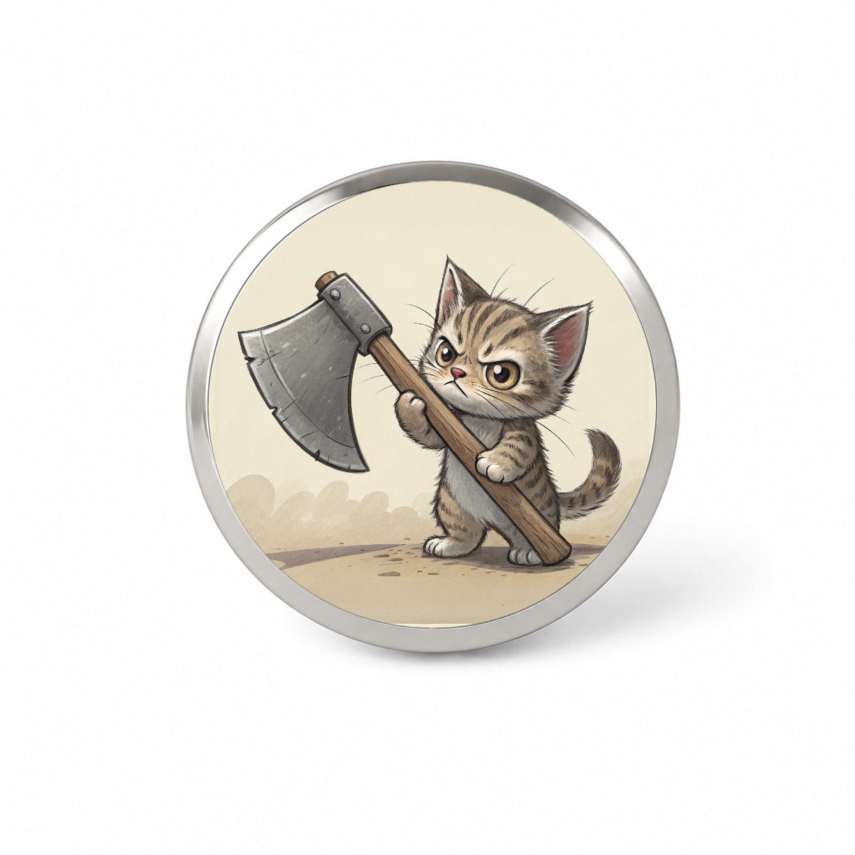 Small Cat Kitten Wielding a Large Axe Funny Fantasy Novelty Hat Backpack Lapel Pin