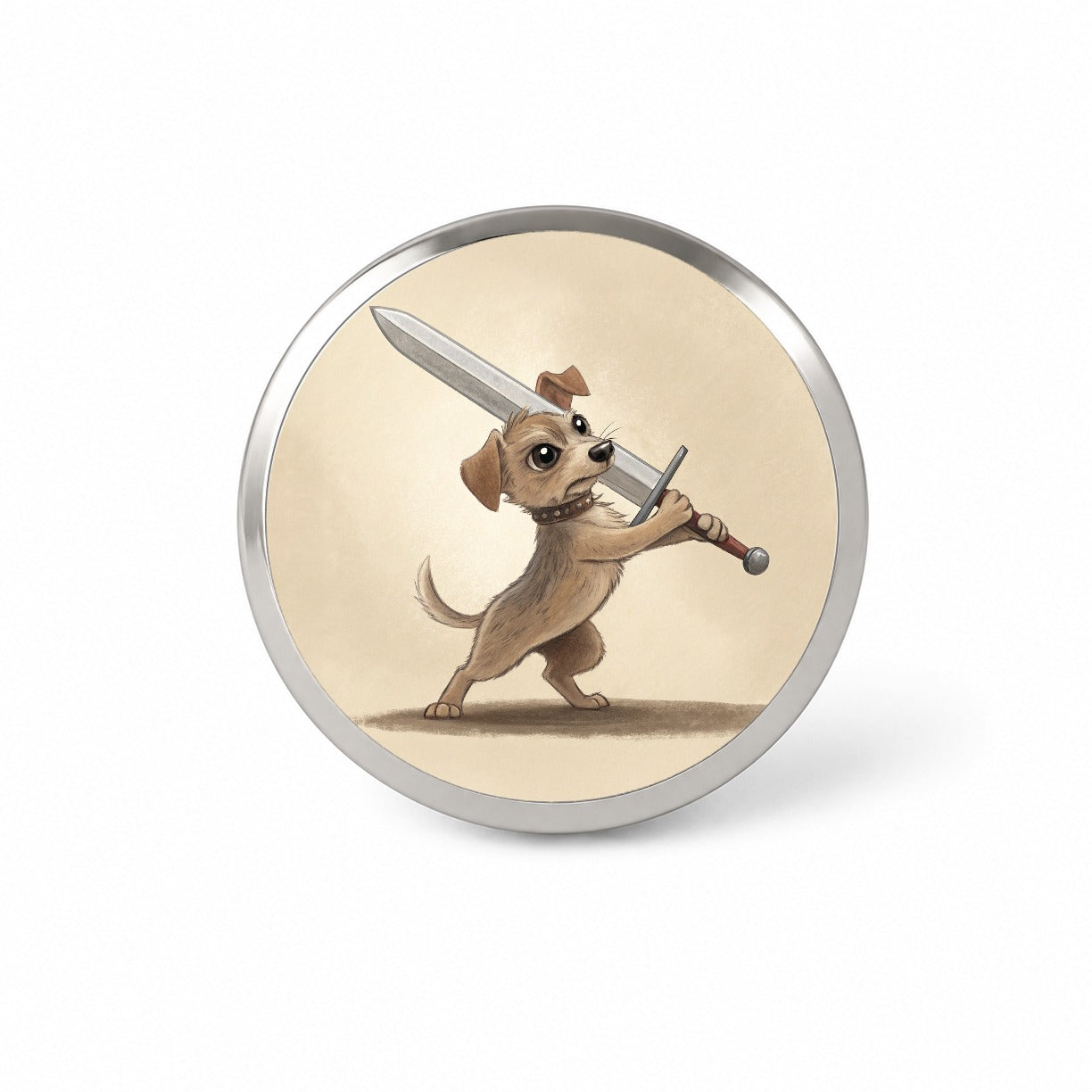 Small Dog Wielding a Large Sword Funny Fantasy Novelty Hat Backpack Lapel Pin