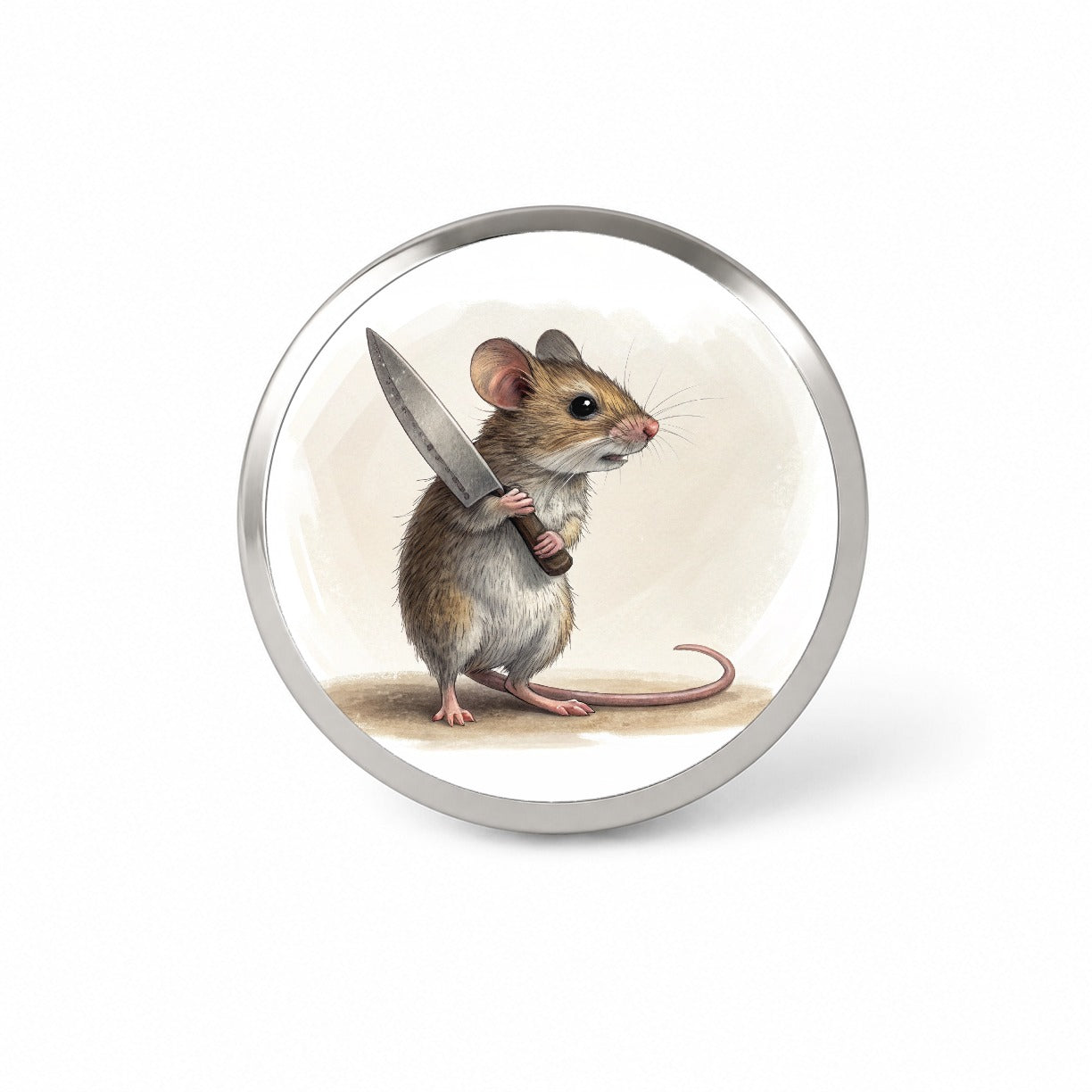 Small Mouse Holding A Butcher Knife Funny Scary Halloween Novelty Hat Backpack Lapel Pin