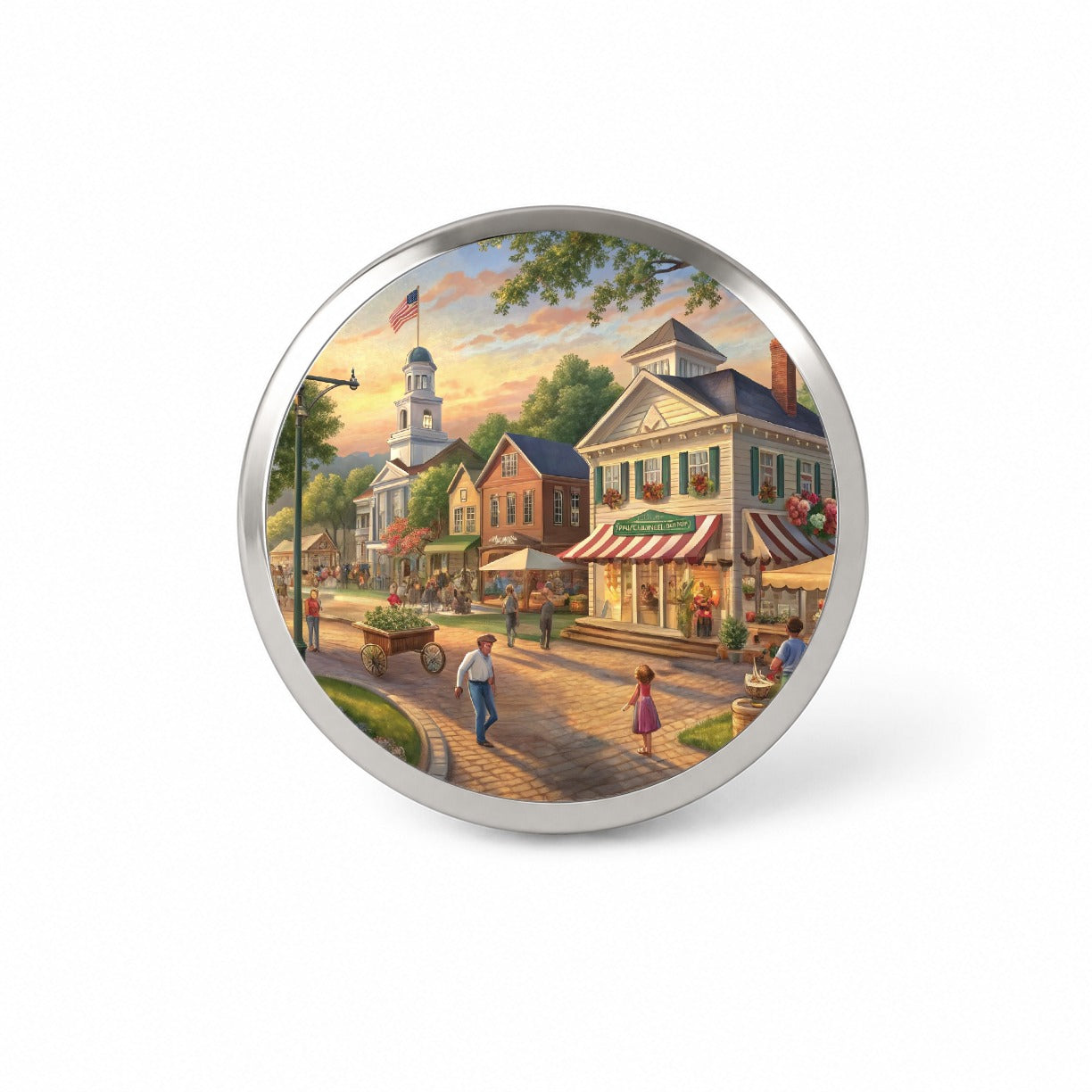 Small Town Americana Scene Novelty Hat Backpack Lapel Pin