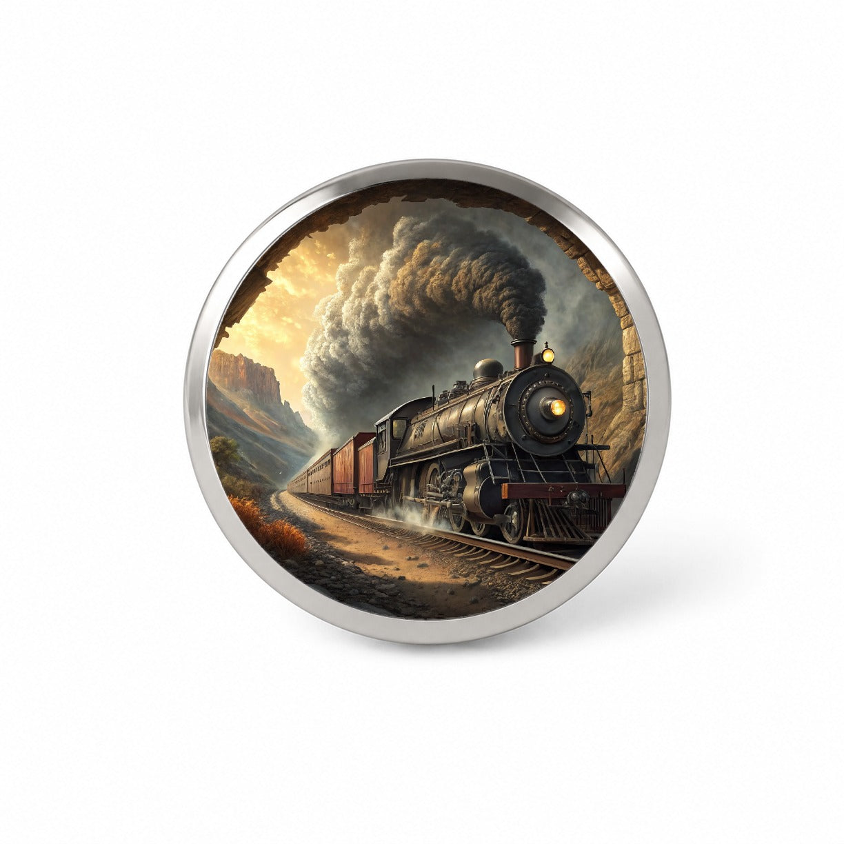 Steam Locomotive Coming Through Tunnel Old West Novelty Hat Backpack Lapel Pin