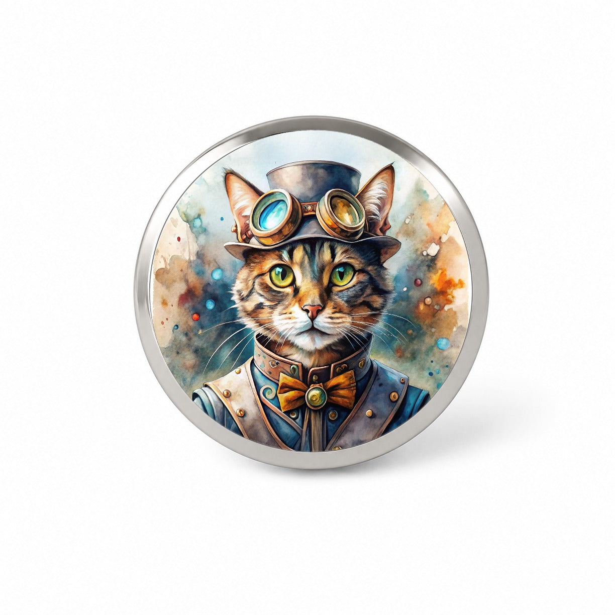 Steampunk Cat Hat and Goggles Watercolor Novelty Hat Backpack Lapel Pin