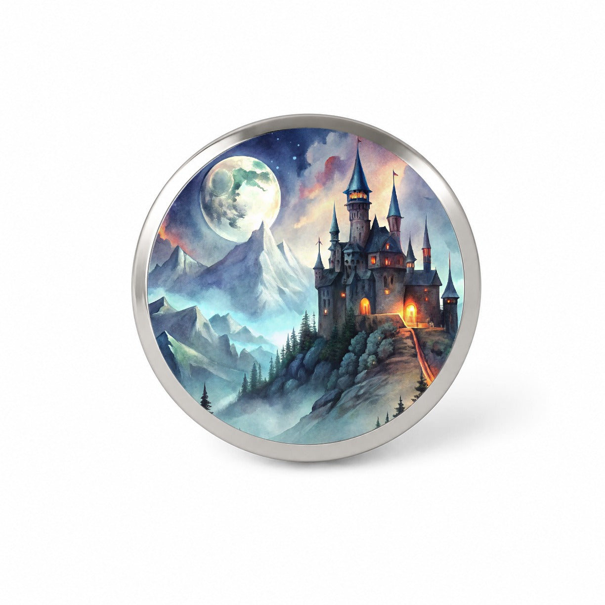 Vampire Castle On Mountain Top Under A Full Moon Novelty Hat Backpack Lapel Pin