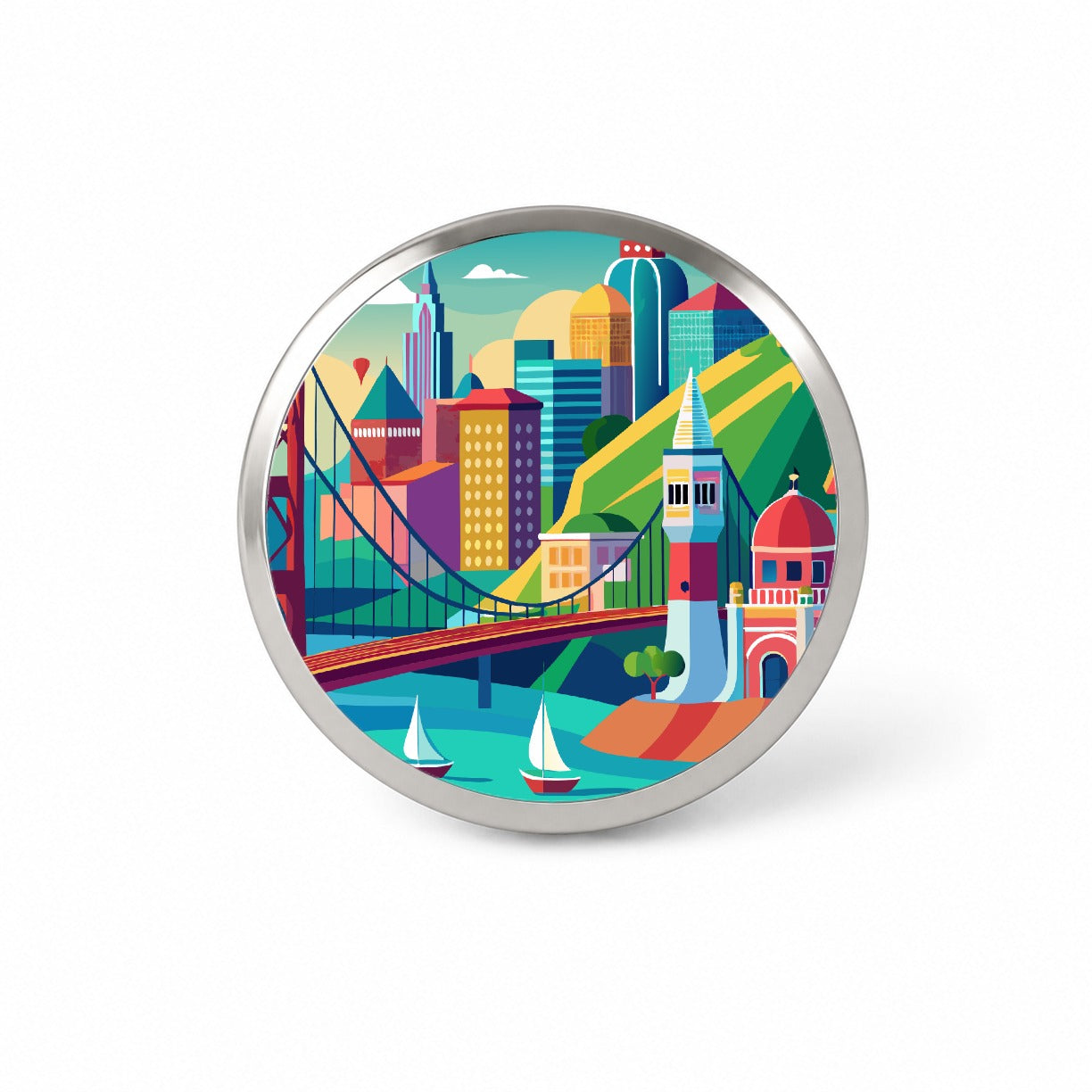 Vibrant Colored San Francisco City California Skyline Landscape Novelty Hat Backpack Lapel Pin