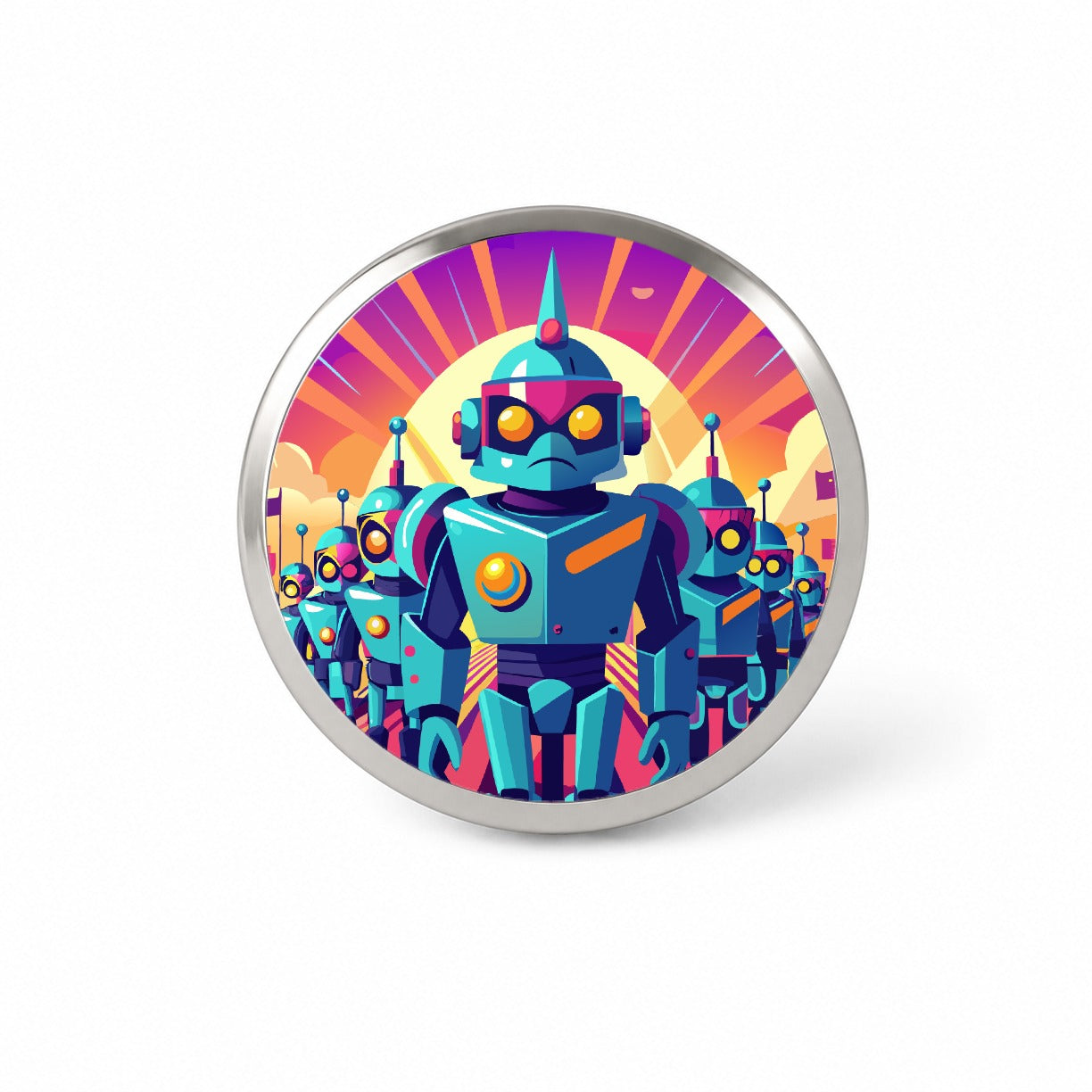 Vibrant Colored Sci-fi Robot Army Marching Novelty Hat Backpack Lapel Pin